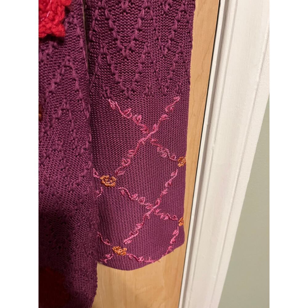 Michael Simon Funky Knit Floral Cardigan Silk Cotton Longline Boho Crochet - Picture 7 of 7